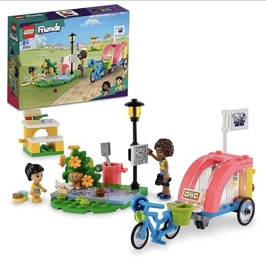 LEGO 41738 Friends Dog Rescue Bike Toy Set, Animal Playset for Kids, Girls and Boys Aged 6 Plus with Puppy Pet Figure and 2 Mini-Dolls, 2023 Series Characters