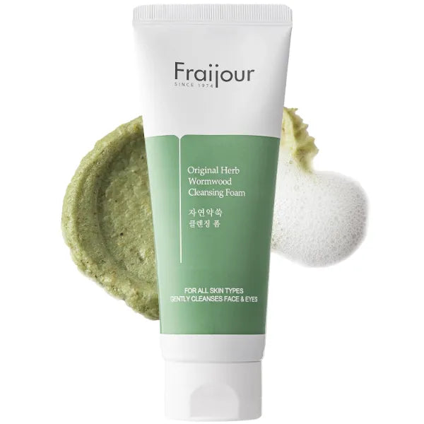 Fraijour Herb Wormwood Cleansing Foam – Korean Micro-Foam Face Wash, Deep Pore Cleanser for Dull, Oily & Acne-Prone Skin, Papaya & Witch Hazel, Gentle Exfoliation, Non-Stripping, 5.07 fl.oz.