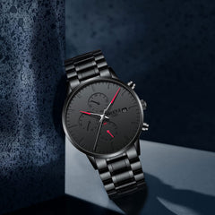 NIBOSI Men's Watches Analog Minimalist Black/Red Dial Watches for Men Business Chronograph Military Casual Wrist Watches Stainless Steel Strap Date