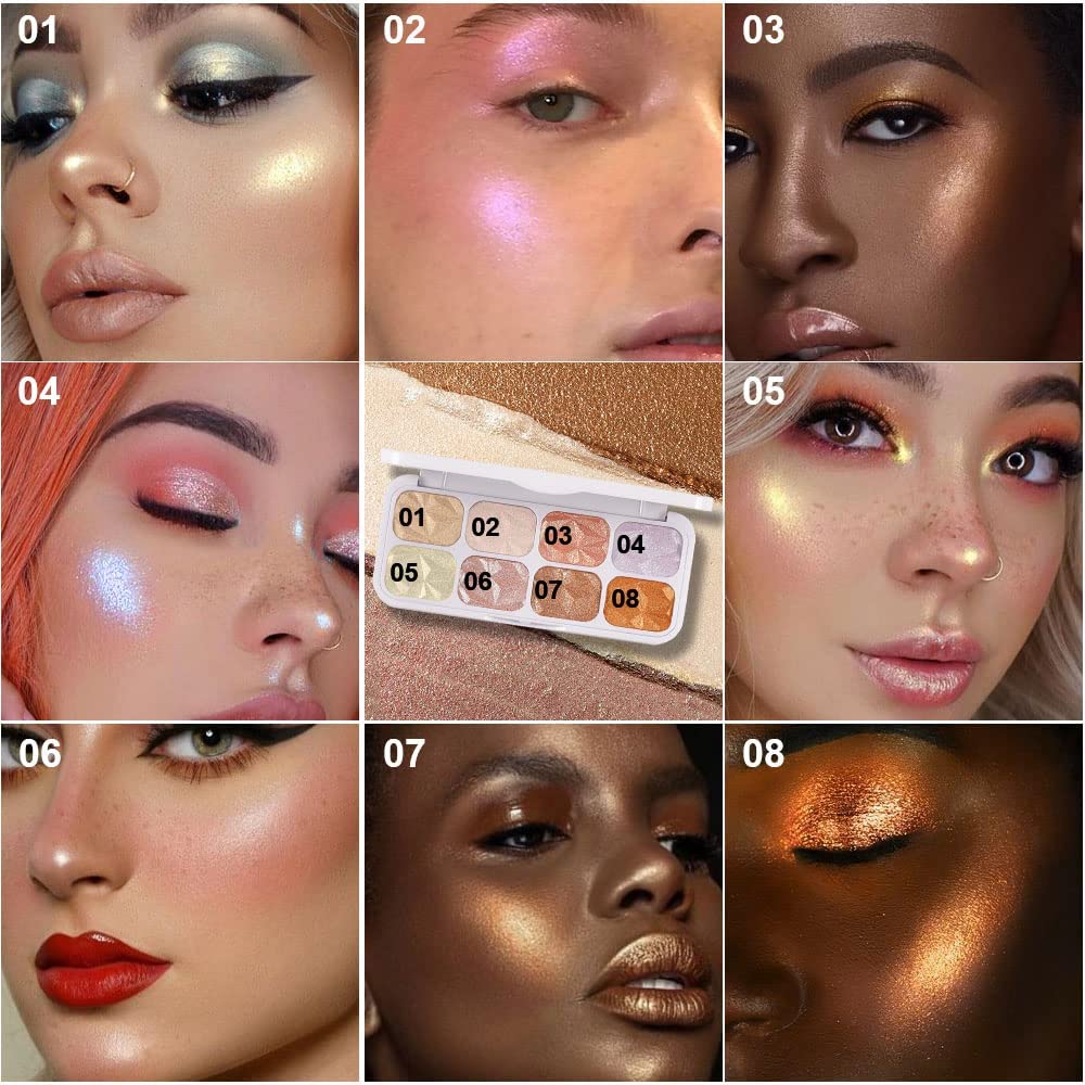 8 Colors Face Body Cheek Diamond Shimmer Highlighter Highlight Highliterers Makeup Palette iluminadores de maquillaje,Highlighter+Makeup Gold Shimmer Blush Bronzer and Makeup Highlighter Powder