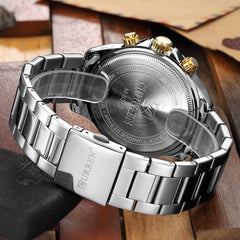 Curren Analog Watch Stainless Steel Band Waterproof Wristwatch with Date Display, 8309 - Black, Gold