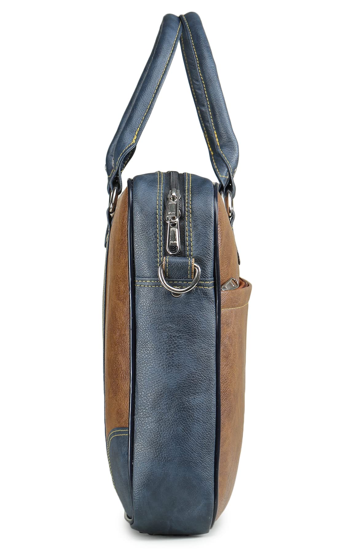 K London Artificial Leather Unisex 15.6 inches |Laptop Bag |Cross Over Shoulder Messenger Bag |(1803_tan) (Two Tone Tan & Blue)