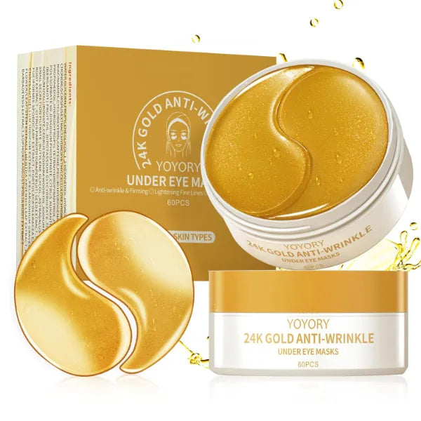 YOYORY 24K Gold Infused Hydrogel Eye Patches - 30 Pairs for Dark Circles, Wrinkles, Eye Bags & Puffy Eyes | Retinol & Collagen Complex, Hydrating Firming Treatment Alternative (Gold)
