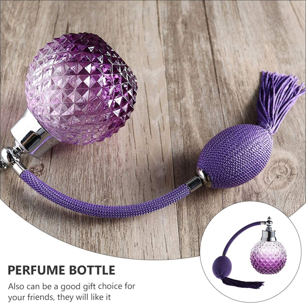 100ml Vintage Perfume Glass Bottle Retro Style Victorian Perfume Purple Jar Spray Bulb Tassel Perfume Refillable Atomizer for Women Ladies