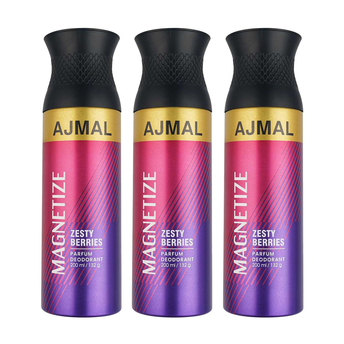 Ajmal Magnetize Deodorant Combo Pack of 3 Deodorants 200ml each (Total 600ML) for Men & Women + 4 Parfum Testers