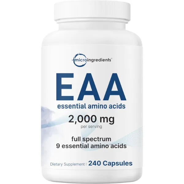 Micro Ingredients Essential Amino Acids 2,000mg Per Serving, 240 Capsules, All 9 EAAs & BCAAs | Post-Workout Muscle Recovery* | 2:1:1 Leucine, Isoleucine & Valine | Amino Acids Supplements for Women & Men | Non-GMO