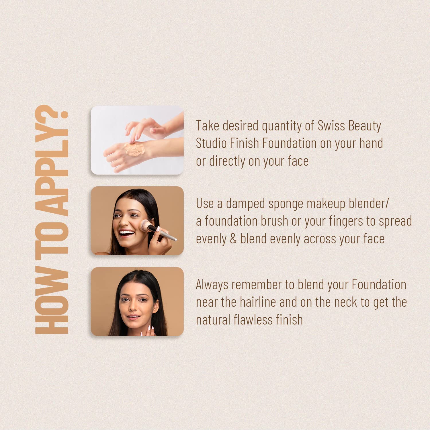 Swiss Beauty Studio Finish Full coverage Foundation, Face Makeup, Natural Beige, 30ml
