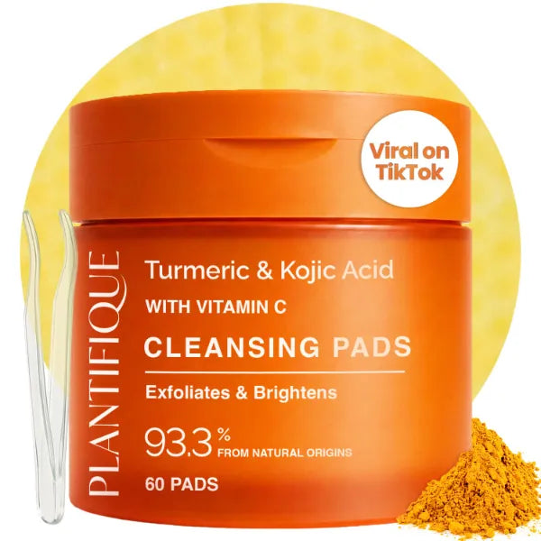 PLANTIFIQUE Kojic Acid & Turmeric Cleansing Pads for Dark Spots, Lab Tested