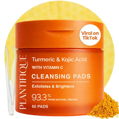 PLANTIFIQUE Kojic Acid & Turmeric Cleansing Pads for Dark Spots, Lab Tested