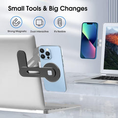 QUEENADA Rotatable Magnetic Phone Holder for Laptop - Universal Laptop Accessories Compatible with iPhone 14 13 12 Pro Max Portable Electronic Device Stand, Adjustable,Arm,Handle(black)