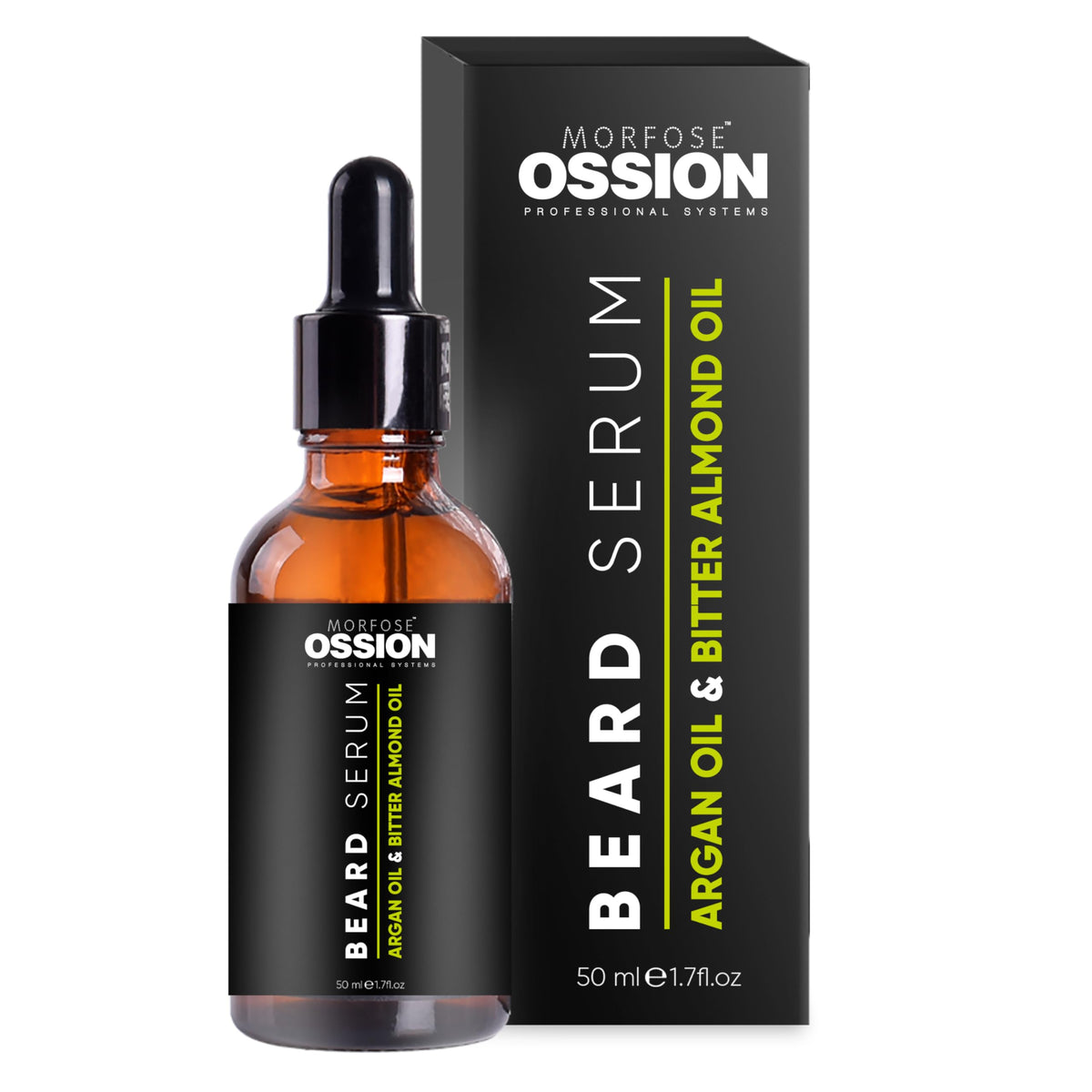 MORFOSE Ossion Beard Serum Enriched with Argan and bitter Almond Oil, Promotes Healthy Hair Growth, Fuller, Longer and Thicker Beard, Alleviates Itches, Eliminates Beardruff - 50ml