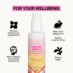 Pacifica Beauty, Island Vanilla Hair Perfume & Body Mist, Best Warm Vanilla Scent, Natural + Essential Oils, Alcohol Free, 100% Vegan and Cruelty Free, Clean Fragrance