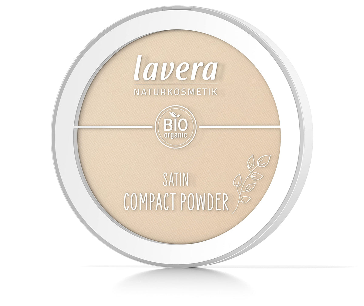 Lavera Satin Compact Powder -Medium 02- nude - Organic Almond Oil & Organic Rice Powder - Vegan - Mattifying - Long-Lasting - Velvety Texture (1 x 9,5g)