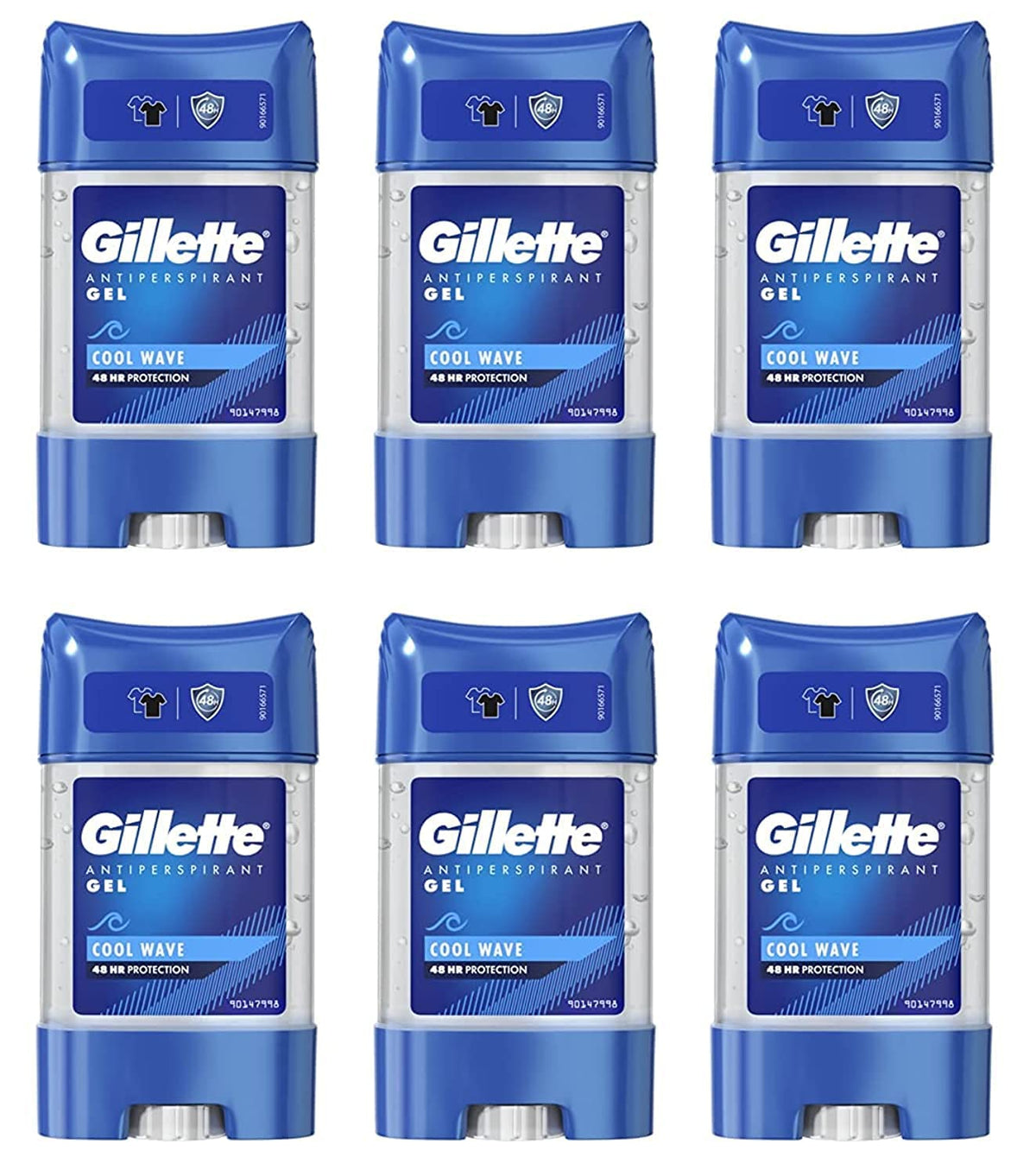 Gillette Antiperspirant Deodorant Gel For Men, 420 ml (70 ml x 6), 48-Hour Invisible Sweat and Odour Protection, Cool Wave