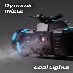 RC Car Toys, 6WD Remote Control Stunt Car, All-Terrain RC Car with 360° Swing-Arm, LED Lights, Music, Smoke Effects, 900 mAh Battery, Dual 2.4 Ghz & Motion-Sense Control - Toys for Kids (Blue)