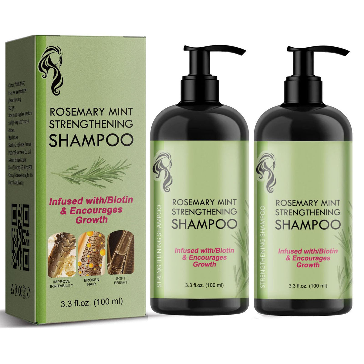 Makbeaty Rosemary Peppermint Strengthening Shampoo, Sulfate & Paraben Free, 12 Ounce
