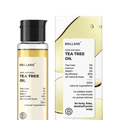 BRILLARE 5% Tea Tree Oil for Dandruff & Itchy Scalp | Removes Dandruff from Roots | 100% Natural, Preservative-Free with Tea Tree, Lemon & Neem | Deep Cleans Scalp | Anti Dandruff Hair Oil