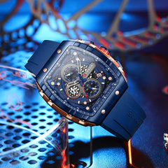 Men's waterproof chronograph watch with silicone strap, 8442 - Blue