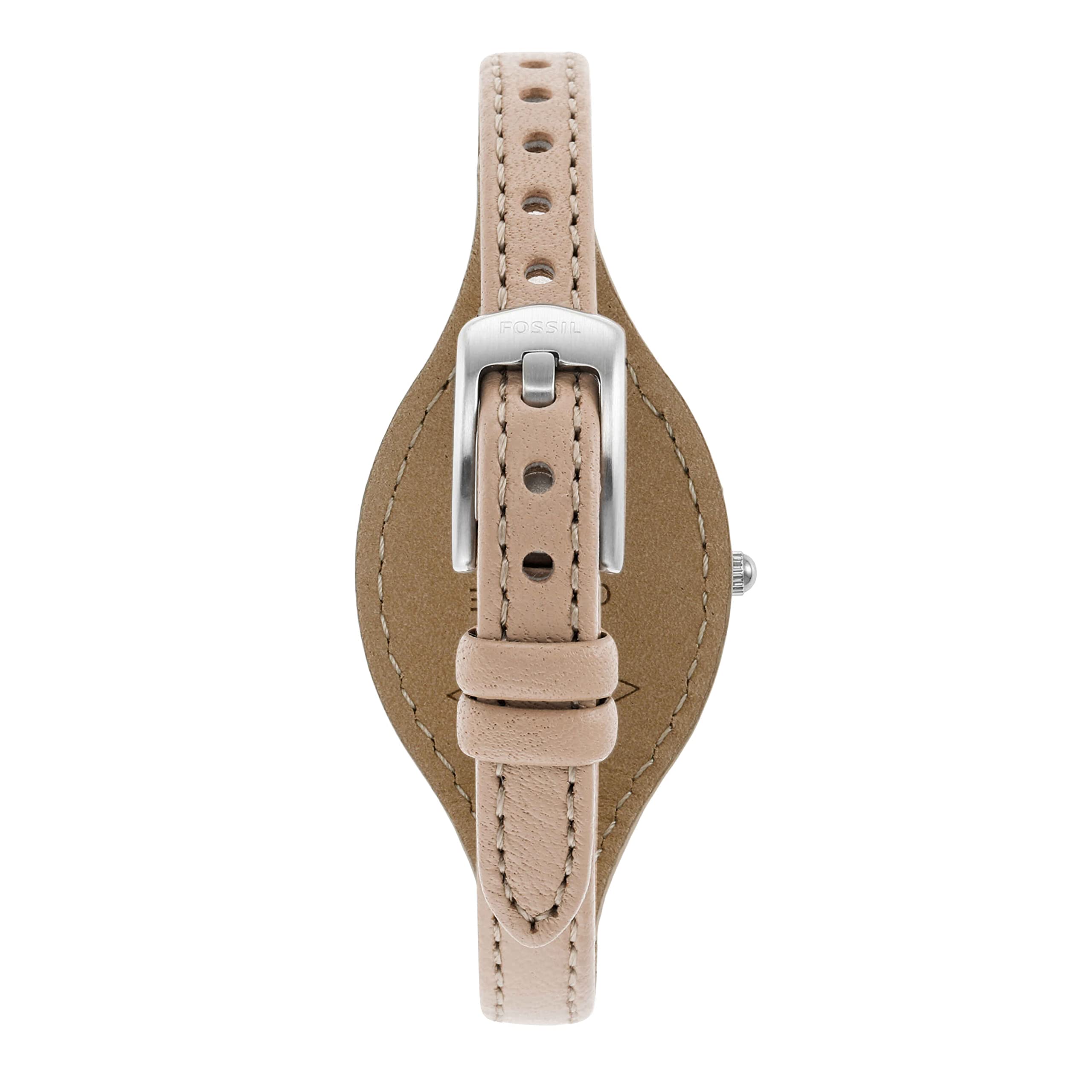 Fossil Women's Carlie Mini Quartz Stainless Steel and Eco Leather Three-Hand Watch, Color: Silver, Cream (Model: ES5213)