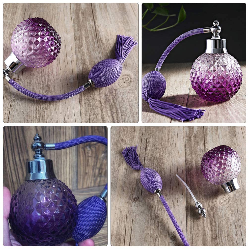 100ml Vintage Perfume Glass Bottle Retro Style Victorian Perfume Purple Jar Spray Bulb Tassel Perfume Refillable Atomizer for Women Ladies