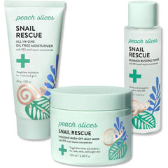 Peach Slices Snail Rescue Bundle | Blemish Busting Toner, Oil-Free Moisturizer & Wash-Off Mask | 95% Snail Mucin Concentrate | All Skin Types
