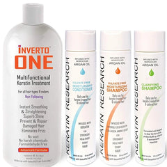 KERATIN RESEARCH KERATIN FORTE Extra Strength Brazilian Keratin Hair Treatment Professional 300ml Set Including Moisturizing Shampoo, Moisturizing Conditioner, Clarifying Shampoo, Brush/Comb Proven Amazing Results