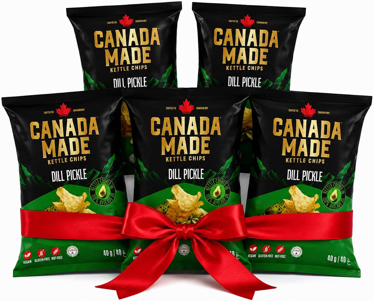 Canada Made Dill Pickle Avocado Oil Kettle Cooked Chips, 40g (Pack of 5) | Halal, Vegan, Nut-Free, Imported from Canada, Non-GMO, Healthier Alternative, Super Crunchy