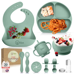 O'doe Baby Led Weaning Feeding Supplies for Toddlers, Baby Feeding Set | Suction Silicone Baby Bowl-Self Eating Utensils Set with Spoons, Bibs, Toddlers Spoon Set | Plate Kit