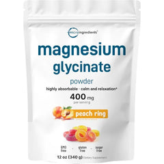 Micro Ingredients Magnesium Glycinate Powder, 12oz (56 Servings) | Sweet Peach Ring Flavored | Sleep, Muscle, Heart & Nerve Health Support* | Chelated Magnesium Supplement | Non-GMO, Vegan, Sugar Free