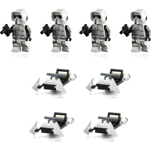 LEGO Star Wars The Mandalorian Minifigure Combo 4 Pack - Imperial Scout Troopers with Blasters and 4 X Speeder Bikes 75292