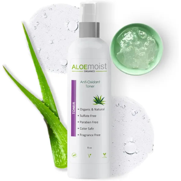 AloeMoist Organics Aloe Vera Toner for Sensitive Skin: Hydrating Facial Toner for Women Anti-Aging Dry, Oily & Acne Prone Skin with Soothing Aloe Vera, Pore Minimizing Witch Hazel, pH Balancing Antioxidant Green Tea, 8 oz