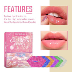 6PCS Collagen Moisturizing Lip Mask, Crystal Lip Care Pads for Hydrating, Plumping, and Smoothing Chapped Lips – Reduces Fine Lines, Anti-Aging, Firming, and Moisturizing Essence for Soft, Sexy Lips