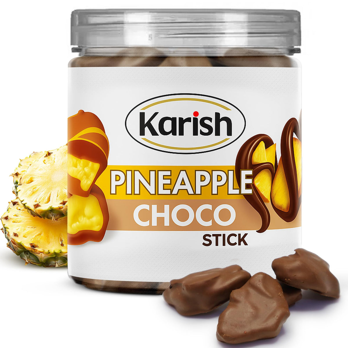 Karish Freeze Dried Chocolate Pineapple – 150g - Crunchy Fruity Snack Coated in Rich Cocoa - Healthy Treat for Gifting & Sharing