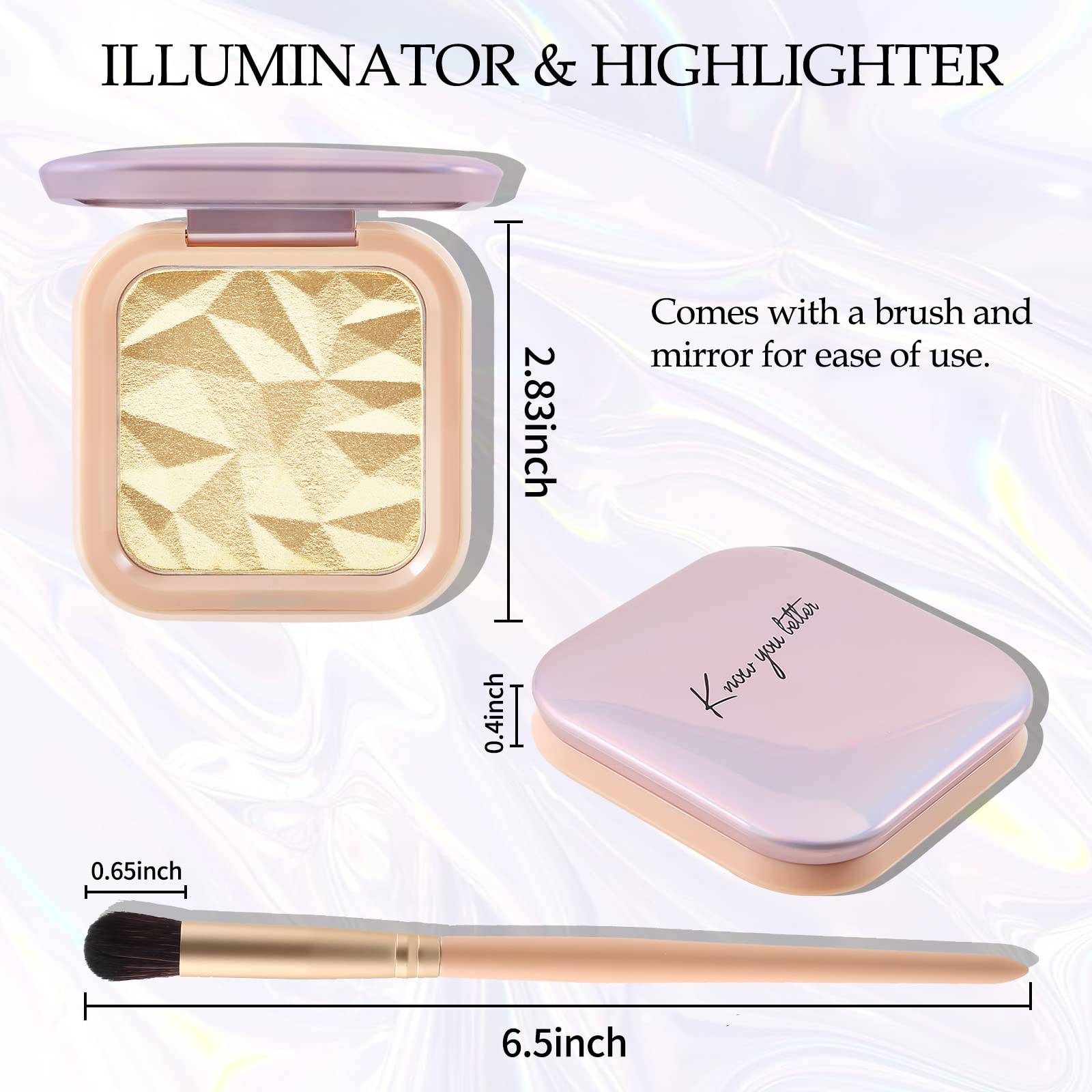 CONTEK Highlighter Palette Powder Highlighter Makeup Highlighters for Face, Shimmer Glitter Highlight Bronzer Palette Facial Illuminator Contour Palette with Brush, Natural Long Lasting Glow