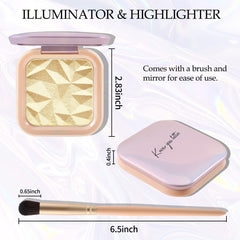 CONTEK Highlighter Palette Powder Highlighter Makeup Highlighters for Face, Shimmer Glitter Highlight Bronzer Palette Facial Illuminator Contour Palette with Brush, Natural Long Lasting Glow