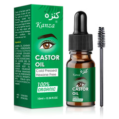 KANZA Natural Castor Oil for Eyelashes and Eyebrows Hair Growth Oil, 100% Pure, Cold-Pressed, Paraben Free - 10ml