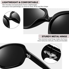 Joopin Polarized Sunglasses for Women, Ladies Big Frame Polarized Eyewear UV400 Protection Driving Fishing - Black