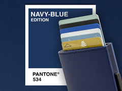 OGON Automatic Leather wallet Cascade Slim - Compact aluminum RFID blocking card holder - Up to 8 cards and banknotes - Navy Blue