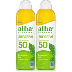 Alba Botanica Sensitive Sunscreen Spray for Face and Body, Fragrance-Free, Broad Spectrum SPF 50, Water Resistant, 5 fl. oz. Bottle