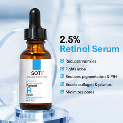 Soti 2.5% Retinol Serum, Reduces Wrinkles, Age Spots, Post-Acne Marks. Stimulates Collagen, Firm Skin, Anti Aging with Hyaluronic Acid, Niacinamide (30ml)
