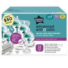 Tommee Tippee Advanced Anti-Colic Grow with Baby Bottle Set, 0m+, 5oz & 9oz Self-Sterilizing Bottles, Slow & Medium-Flow Breast-Like, Bottle Handles