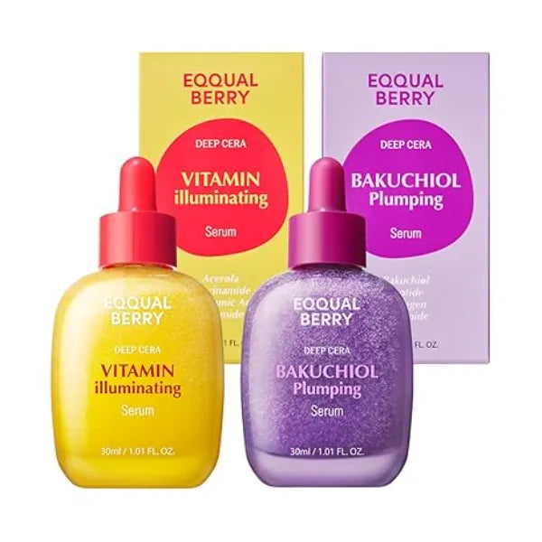 EQQUALBERRY Bakuchiol & Vitamin C Serum Set Anti Aging & Brightening Duo for Radiant, Firm Skin Gentle Retinol Alternative & Vitamin Packed Glow Enhancer