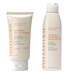 InstaNatural Skin Care Vitamin C SPF 50 Broad Spectrum Sunscreen Lotion & Spray Bundle, Brightening, Lightweight, Non Greasy formula for Body & Face, UVA, UVB Sunblock, with Aloe Vera & Botanicals