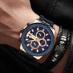 CURREN Quartz Watches for Men's Original Brand Calendar Multi-function style Waterproof Boys Steel Wrist Watch 8337 - Blue