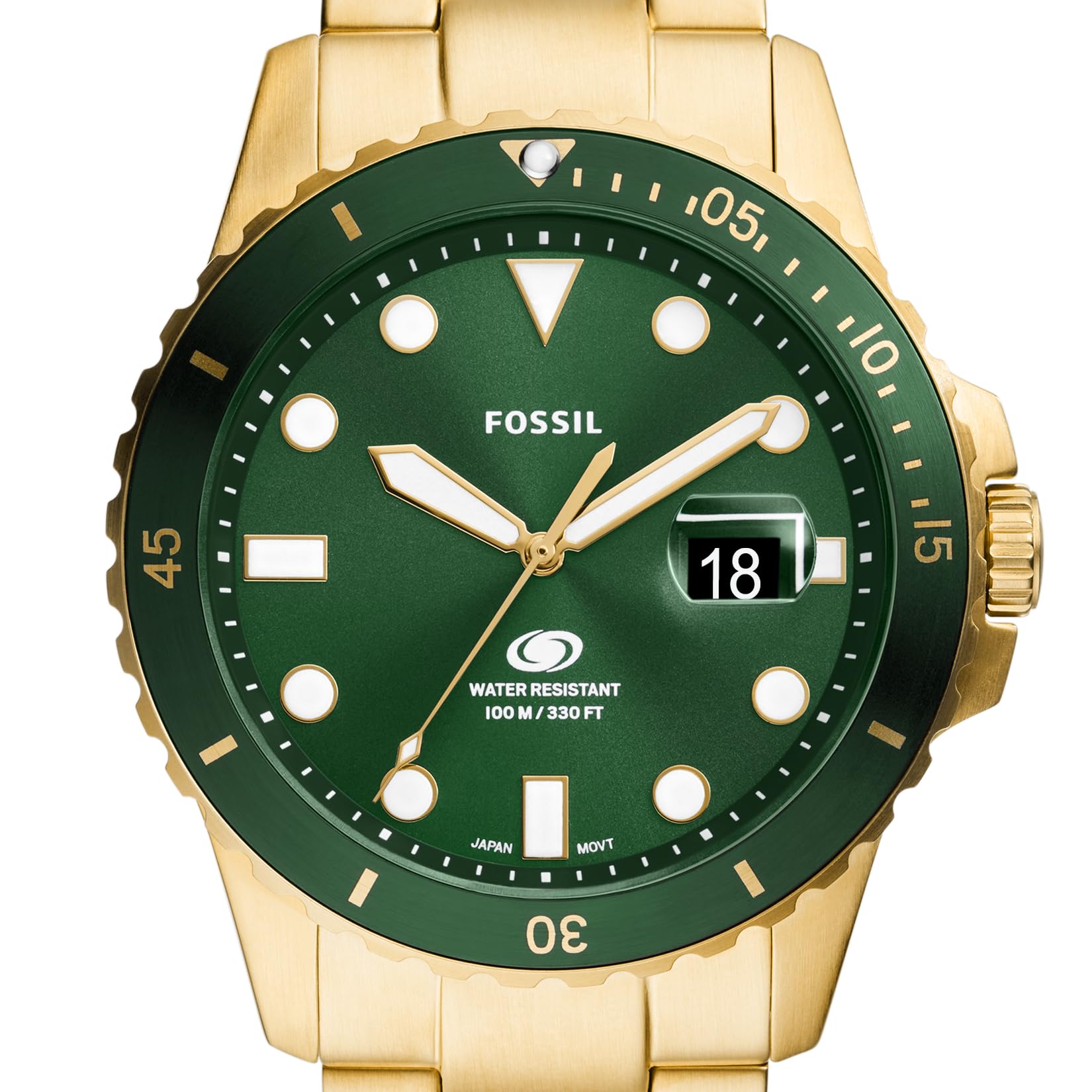 Fossil Men's Blue Quartz Stainless Steel Three-Hand Watch, Color: Gold/Green Taper (Model: FS6030)