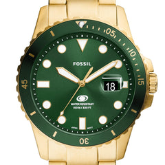 Fossil Men's Blue Quartz Stainless Steel Three-Hand Watch, Color: Gold/Green Taper (Model: FS6030)