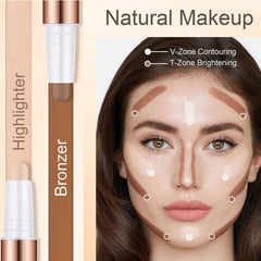 Excefore Highlight Contour Stick, Dual-End Makeup Shading Stick, 4 Colors Face Concealer Pen, Long Lasting & Waterproof Contour Sticks Kit, Brighten Facial Shade for Body Face 2PCS