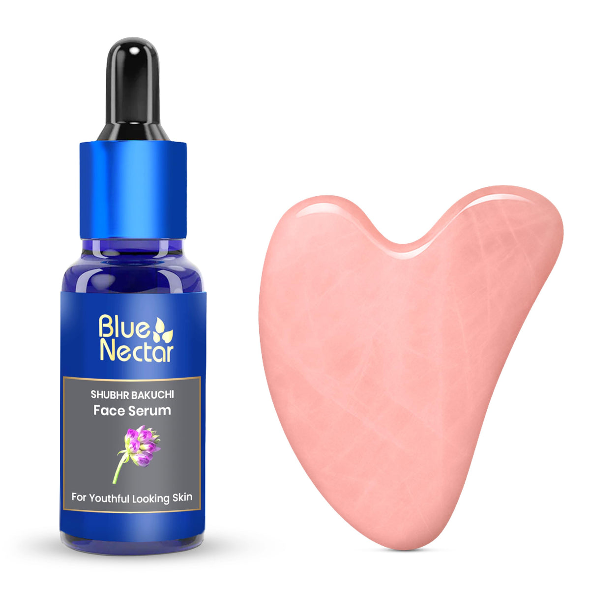 Blue Nectar Bakuchiol Facial Serum for Glowing Skin with Gua Sha | Vegan Retinol for Facial Skin Care, Fine Lines, and Dark Circles | Anti-Aging Serum for Women and Men (10 Herbs, 30ml)