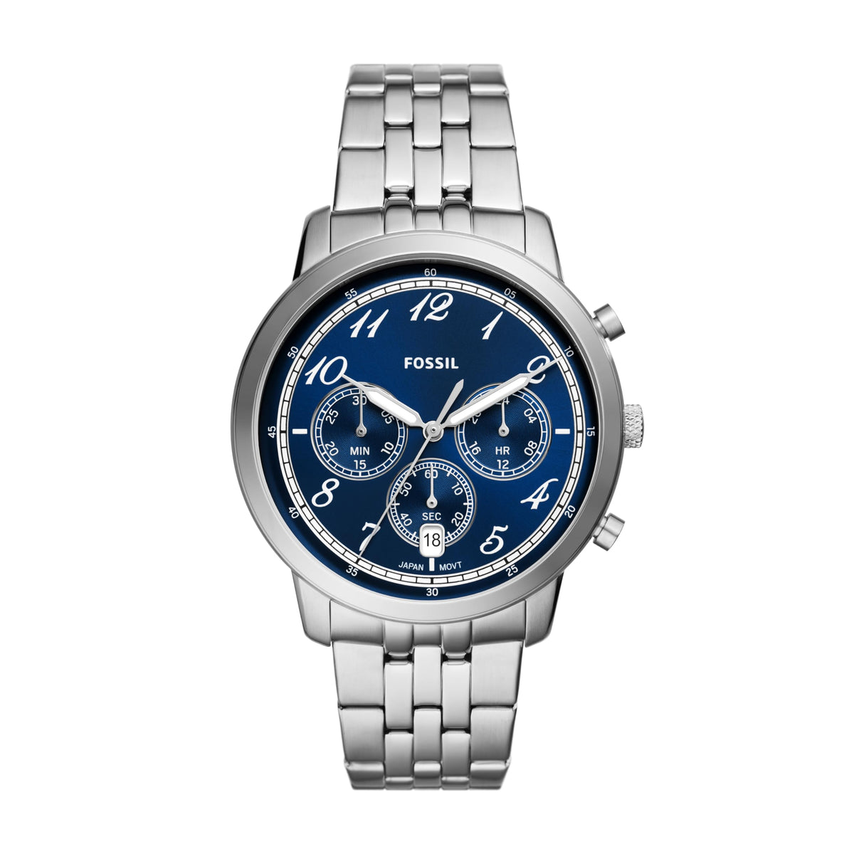 Fossil Men's Neutra Arabic Chronograph Stainless Steel Watch, Color: Silver/Blue Arabic (Model: FS6025)