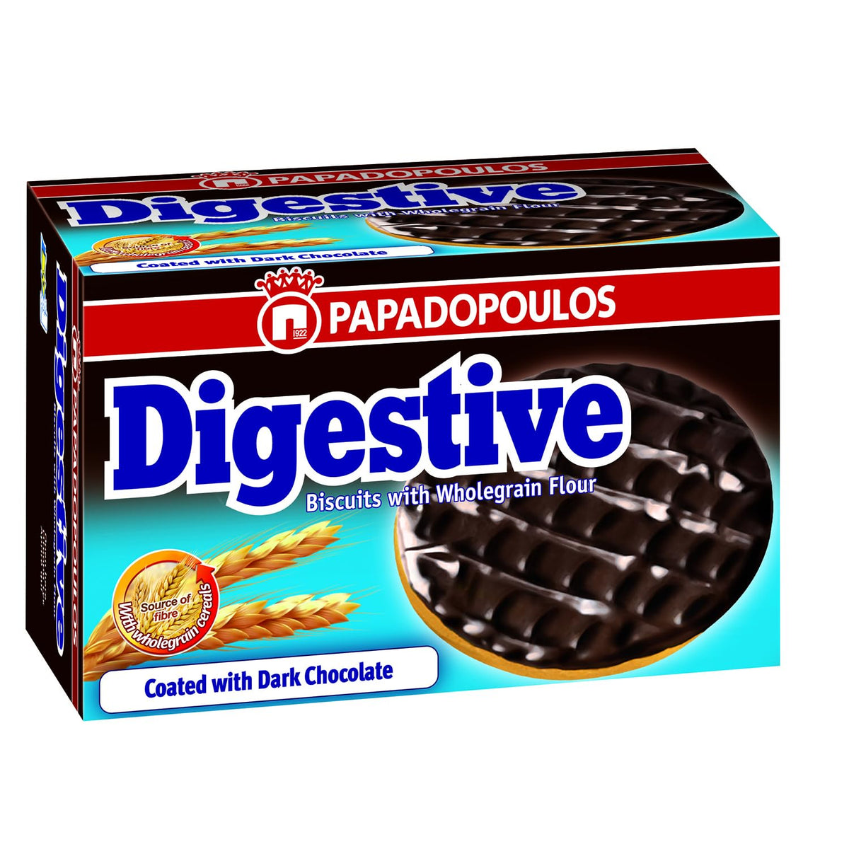 Papadopoulos Digestive Biscuits With Wholegrain Flour, Dark Chocolate - 200g